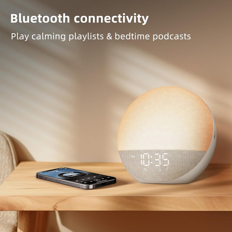 Odokee Sunrise Alarm Clock White Noise Machine: Natural Wake Up Light - Dimmable Clock with Bluetooth Speaker for Bedroom - 25 Sleep Sounds for Baby Adults Kids Putty - Image 5